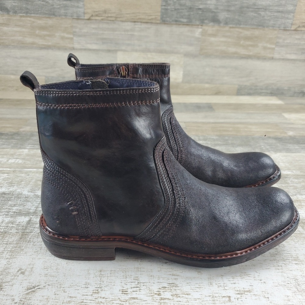 Roan by Bed Stu Crestone Mens Ankle Boot Sz 10 Black Leather Side Zipper Bedstu